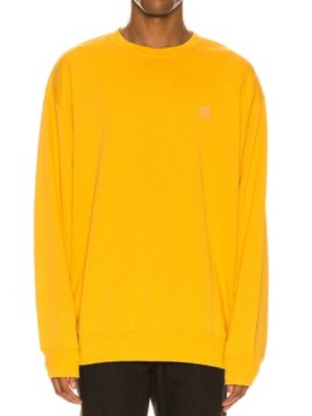 Acne Studios Fairview Face Mens XS Honey Yellow Fleeceback Crewneck Sweater - Picture 2 of 10